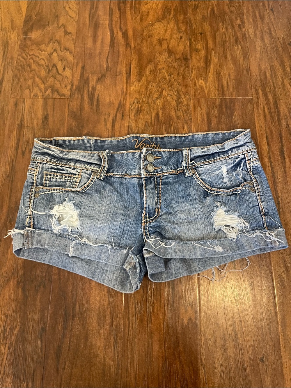 Vanity Distressed Denim Shorts Rolled Cuff Medium Wash - Women’s Size 29